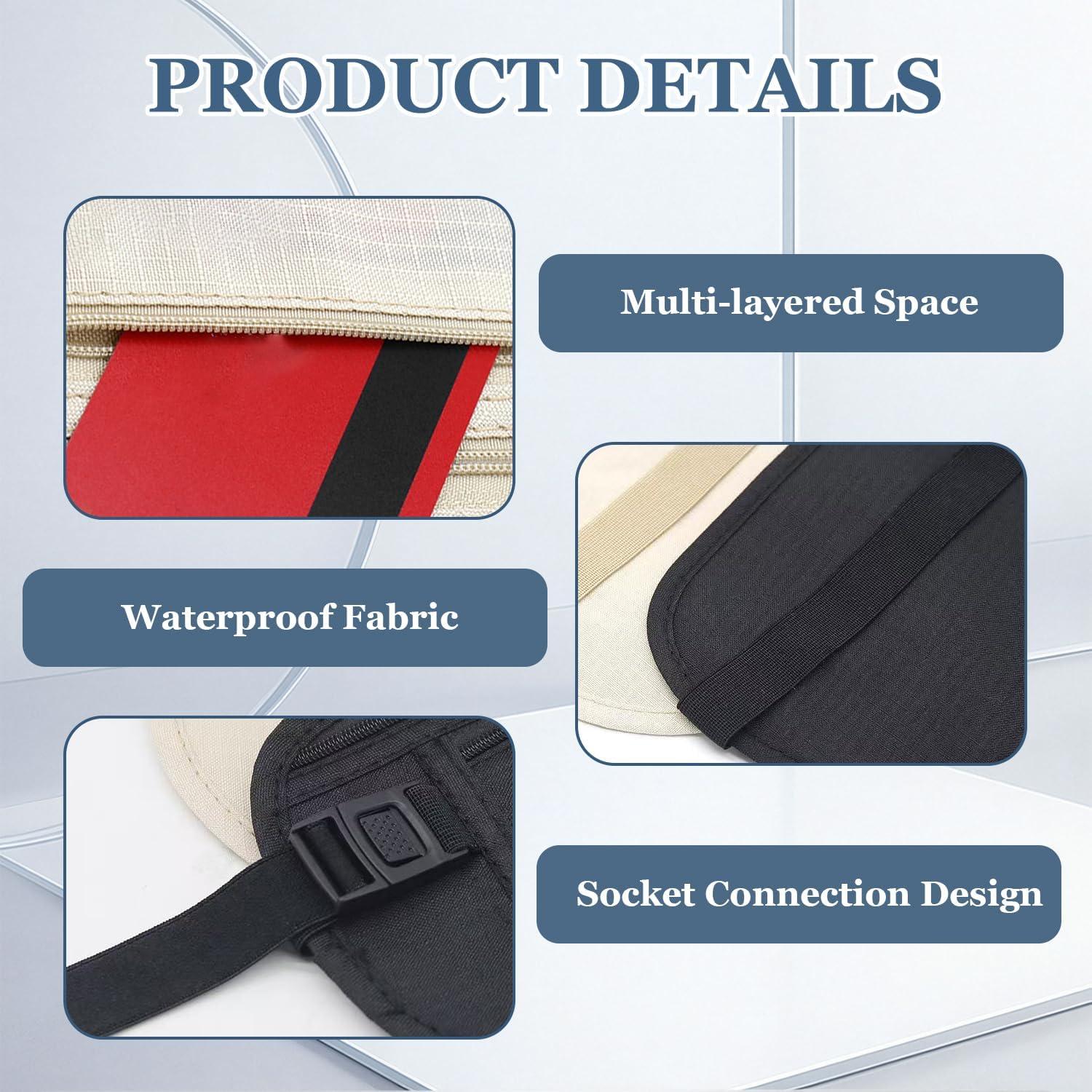 image:image2 Pices Ceinture Cache Billets Utralgre Pochette Secrte Sac Banane Plat Ceinture dargent Dissimule avec Blocage RFID Ceintures de Voyage Rglable pour Homme Femme Voyage Course Pied