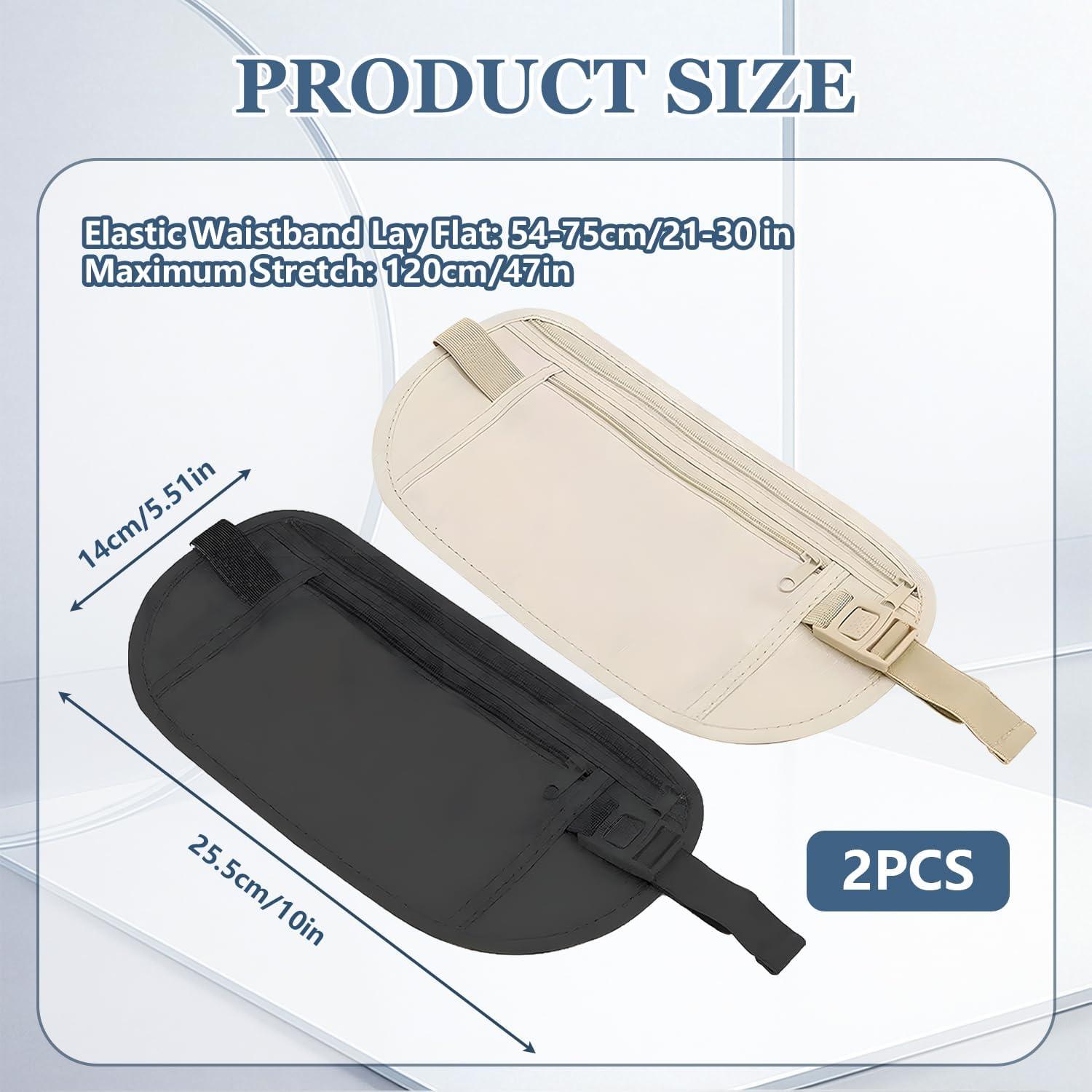 image:image2 Pices Ceinture Cache Billets Utralgre Pochette Secrte Sac Banane Plat Ceinture dargent Dissimule avec Blocage RFID Ceintures de Voyage Rglable pour Homme Femme Voyage Course Pied
