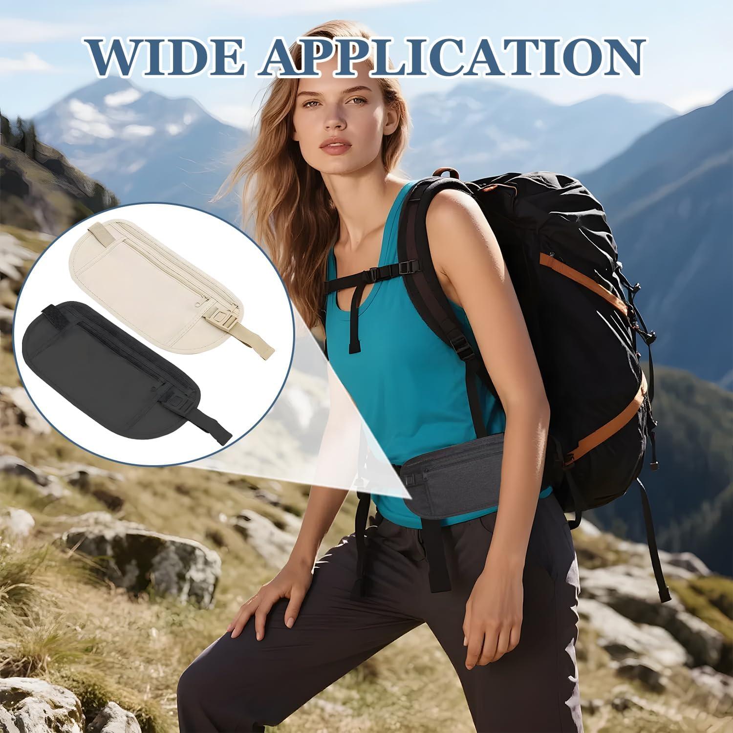 image:image2 Pices Ceinture Cache Billets Utralgre Pochette Secrte Sac Banane Plat Ceinture dargent Dissimule avec Blocage RFID Ceintures de Voyage Rglable pour Homme Femme Voyage Course Pied