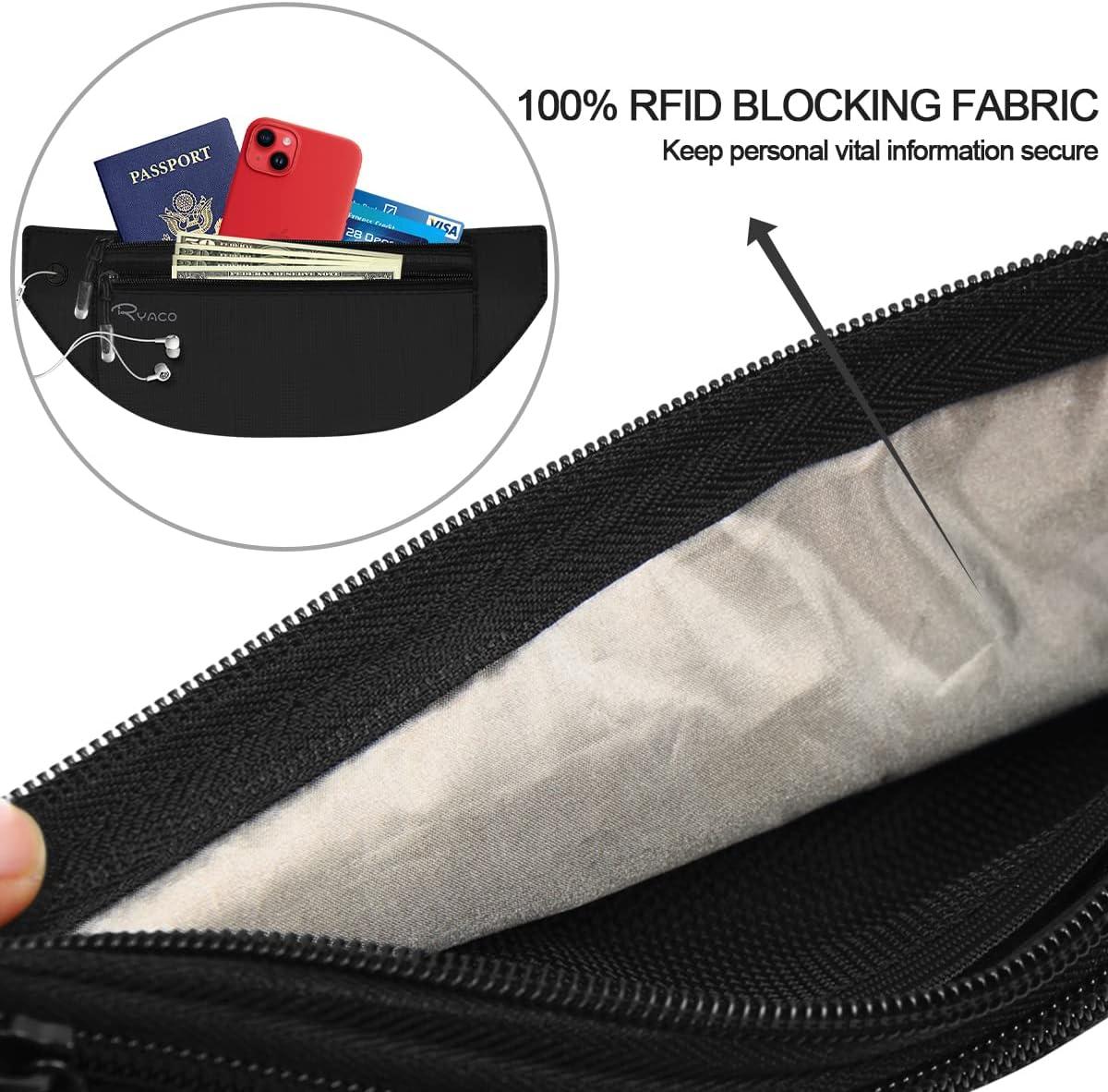 image:imageRYACO Pochette Ceinture de Voyage Scurise Sac tanche avec Technologue RFID Pochette de Femme ou Homme pour Argents Passeports Crdit et Tlphone Ajustable Ultra Fin Pochette Ceinture