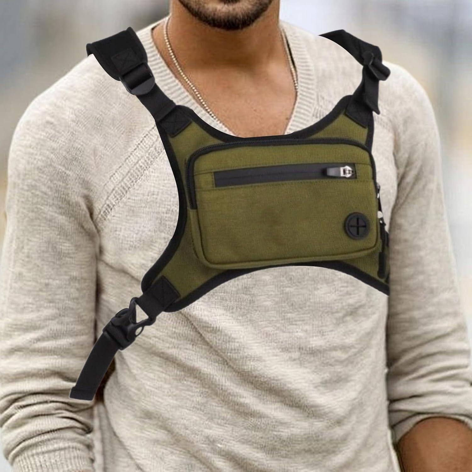 image:imageSac de Poitrine MotoSac Poitrine Randonne Veste de Course Poche Dos pour Hommes et Femmes Voyage Vlo EscaladeVert