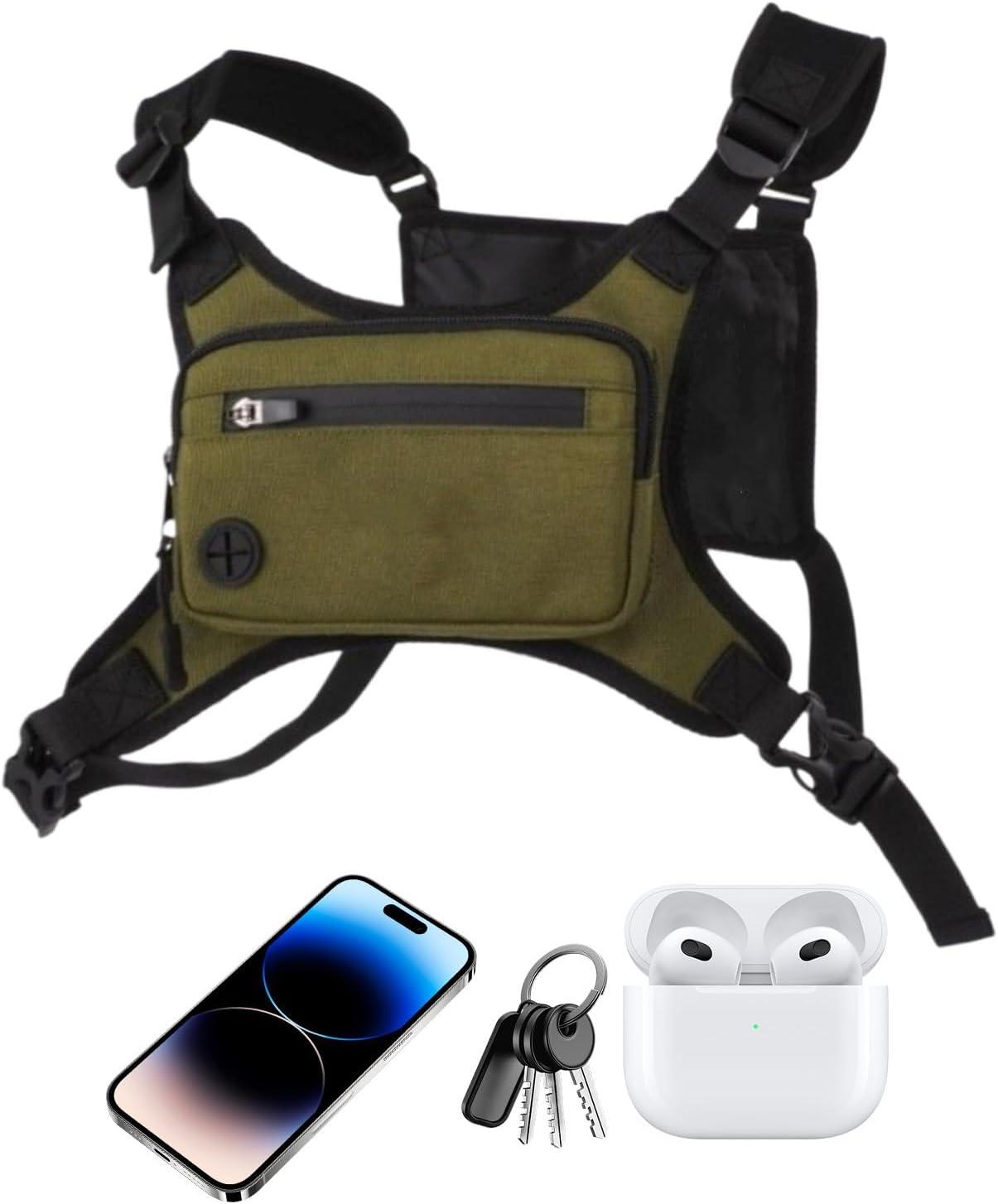 image:imageSac de Poitrine MotoSac Poitrine Randonne Veste de Course Poche Dos pour Hommes et Femmes Voyage Vlo EscaladeVert
