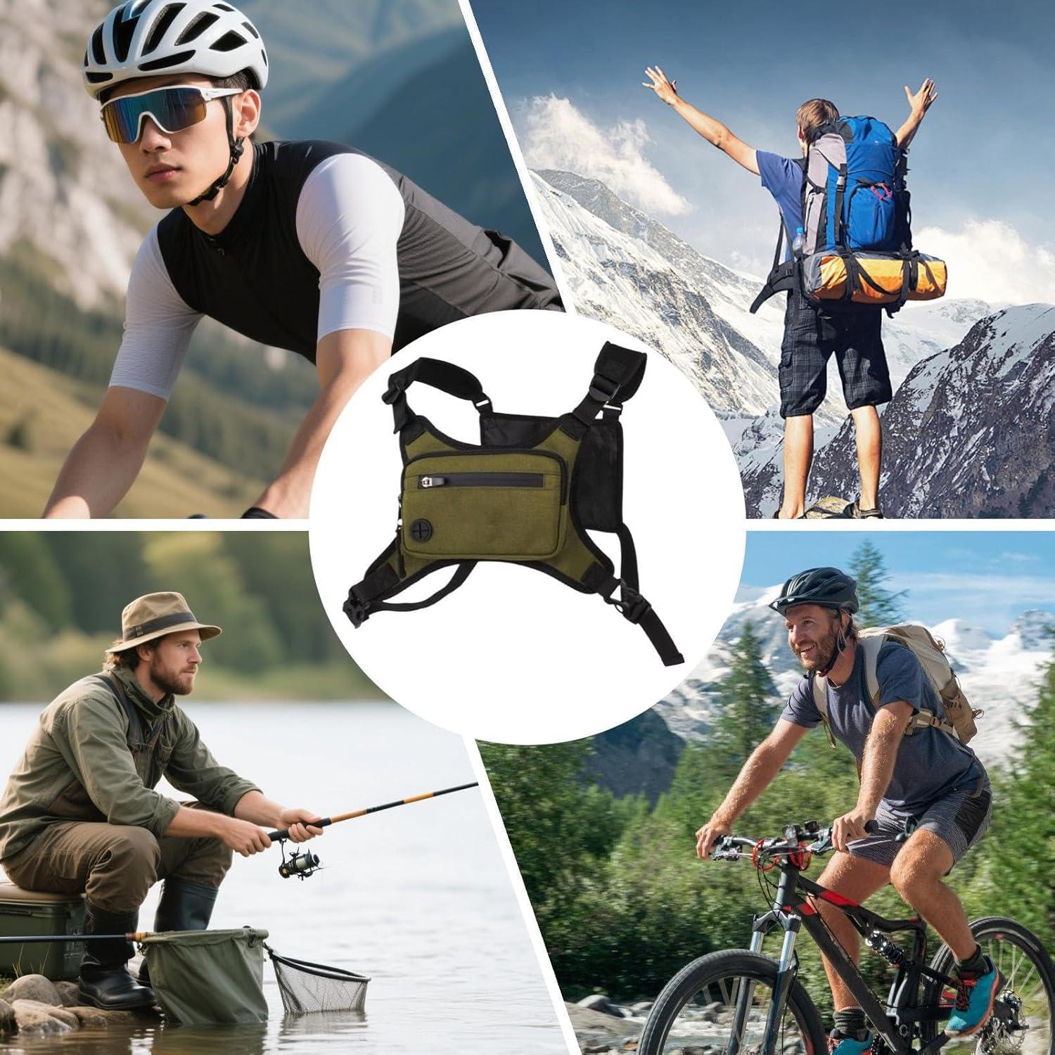 image:imageSac de Poitrine MotoSac Poitrine Randonne Veste de Course Poche Dos pour Hommes et Femmes Voyage Vlo EscaladeVert