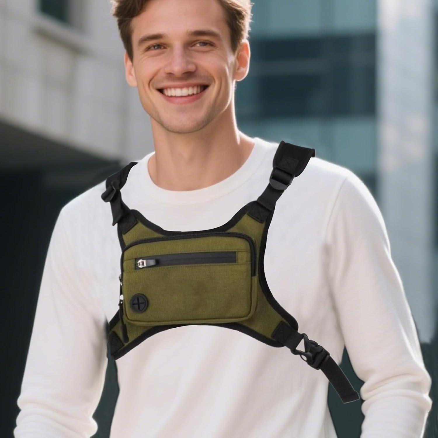 image:imageSac de Poitrine MotoSac Poitrine Randonne Veste de Course Poche Dos pour Hommes et Femmes Voyage Vlo EscaladeVert