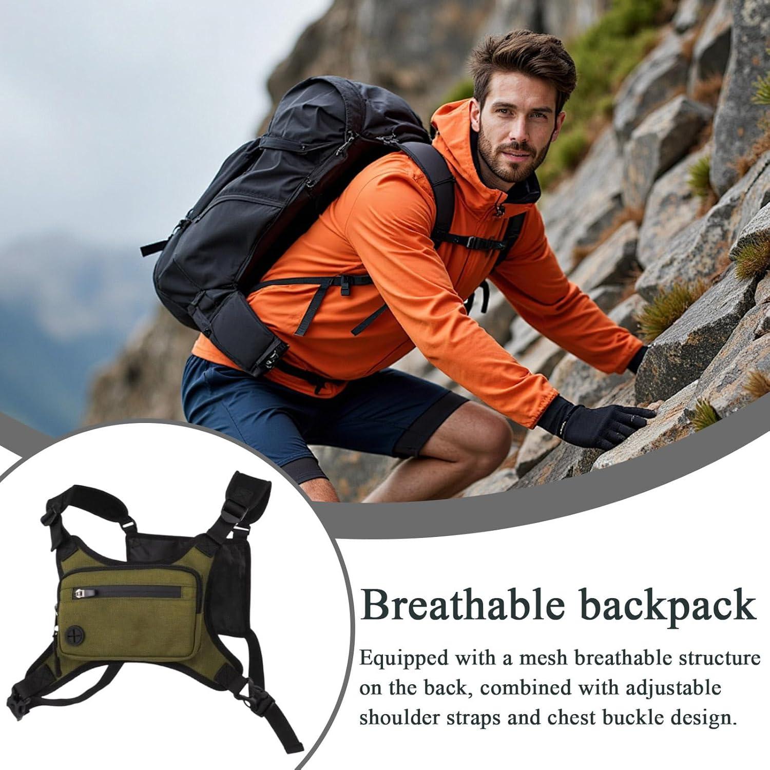 image:imageSac de Poitrine MotoSac Poitrine Randonne Veste de Course Poche Dos pour Hommes et Femmes Voyage Vlo EscaladeVert