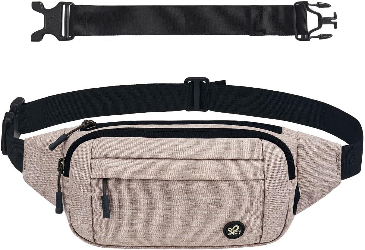 image:imageWATERFLY Sac Banane Sacoche de Ceinture Homme Femme Petite Ceinture Sac de Sport Bum Hip Bag pour Hommes et Femmes Sac Fanny de Taille avec Sangle dextension pour Voyage Randonne Entranement deBeige