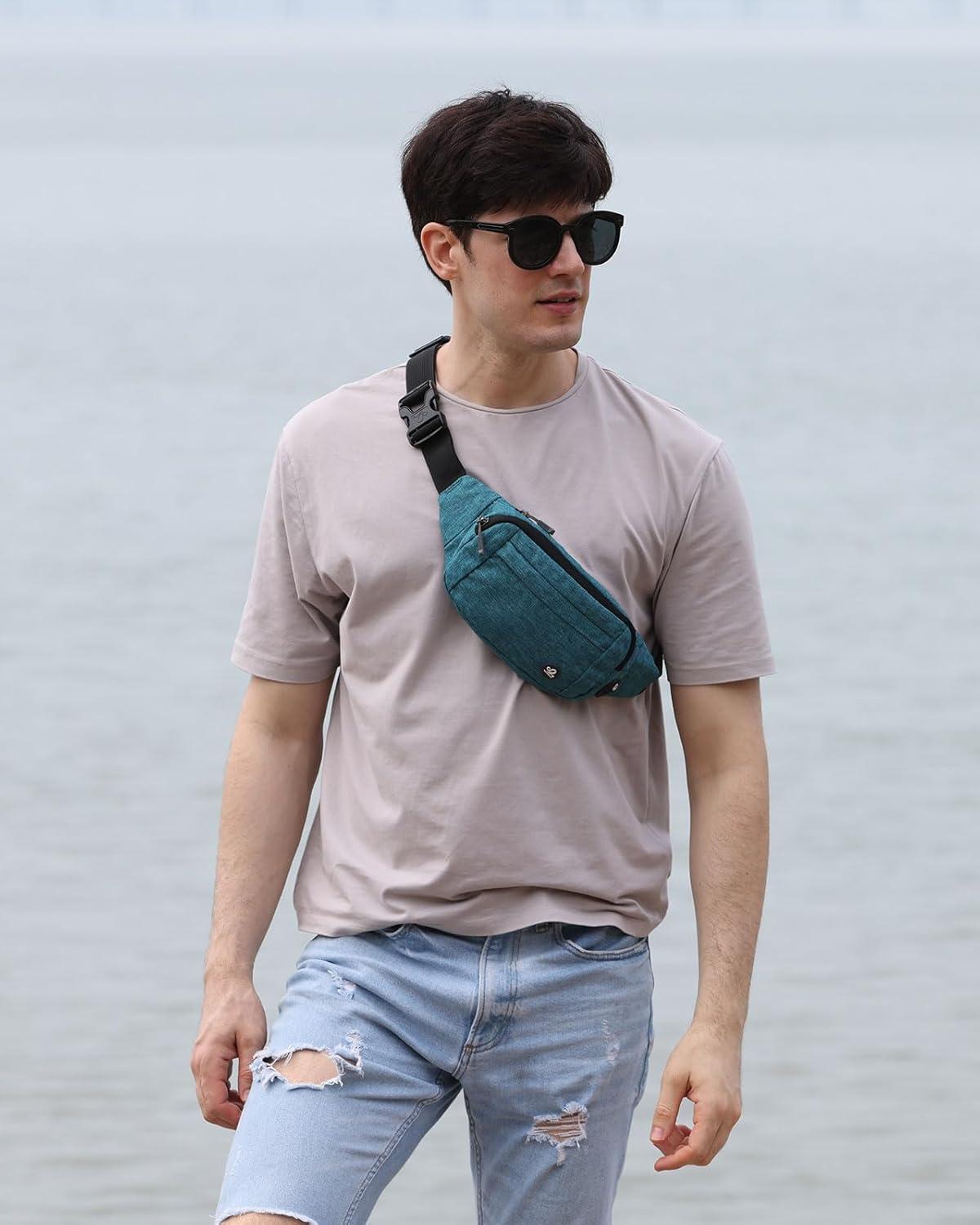 image:imageWATERFLY Sac Banane Sacoche de Ceinture Homme Femme Petite Ceinture Sac de Sport Bum Hip Bag pour Hommes et Femmes Sac Fanny de Taille avec Sangle dextension pour Voyage Randonne Entranement deTurquoise