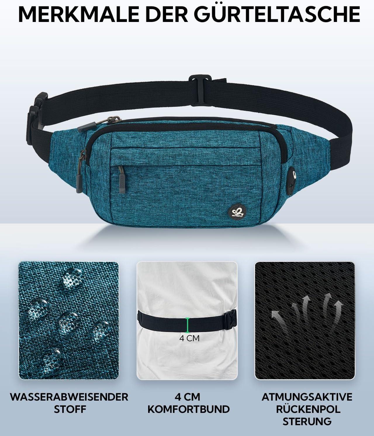 image:imageWATERFLY Sac Banane Sacoche de Ceinture Homme Femme Petite Ceinture Sac de Sport Bum Hip Bag pour Hommes et Femmes Sac Fanny de Taille avec Sangle dextension pour Voyage Randonne Entranement deTurquoise