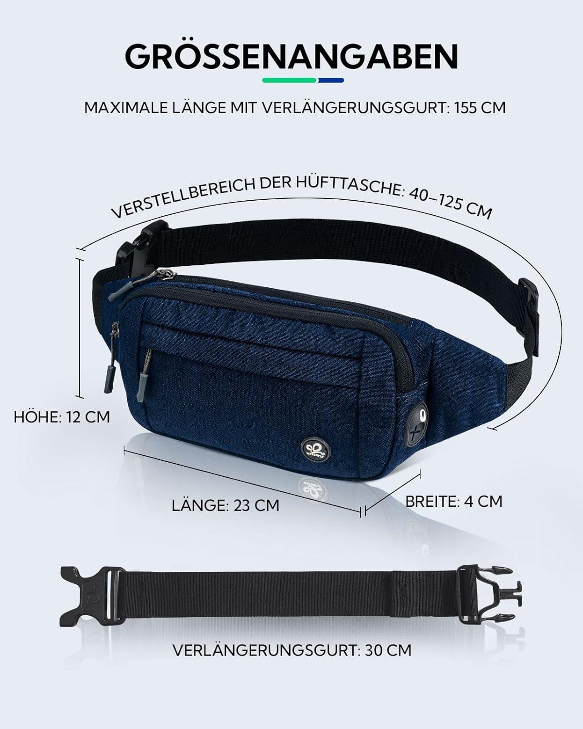 image:imageWATERFLY Sac Banane Sacoche de Ceinture Homme Femme Petite Ceinture Sac de Sport Bum Hip Bag pour Hommes et Femmes Sac Fanny de Taille avec Sangle dextension pour Voyage Randonne Entranement deBleu Fonc