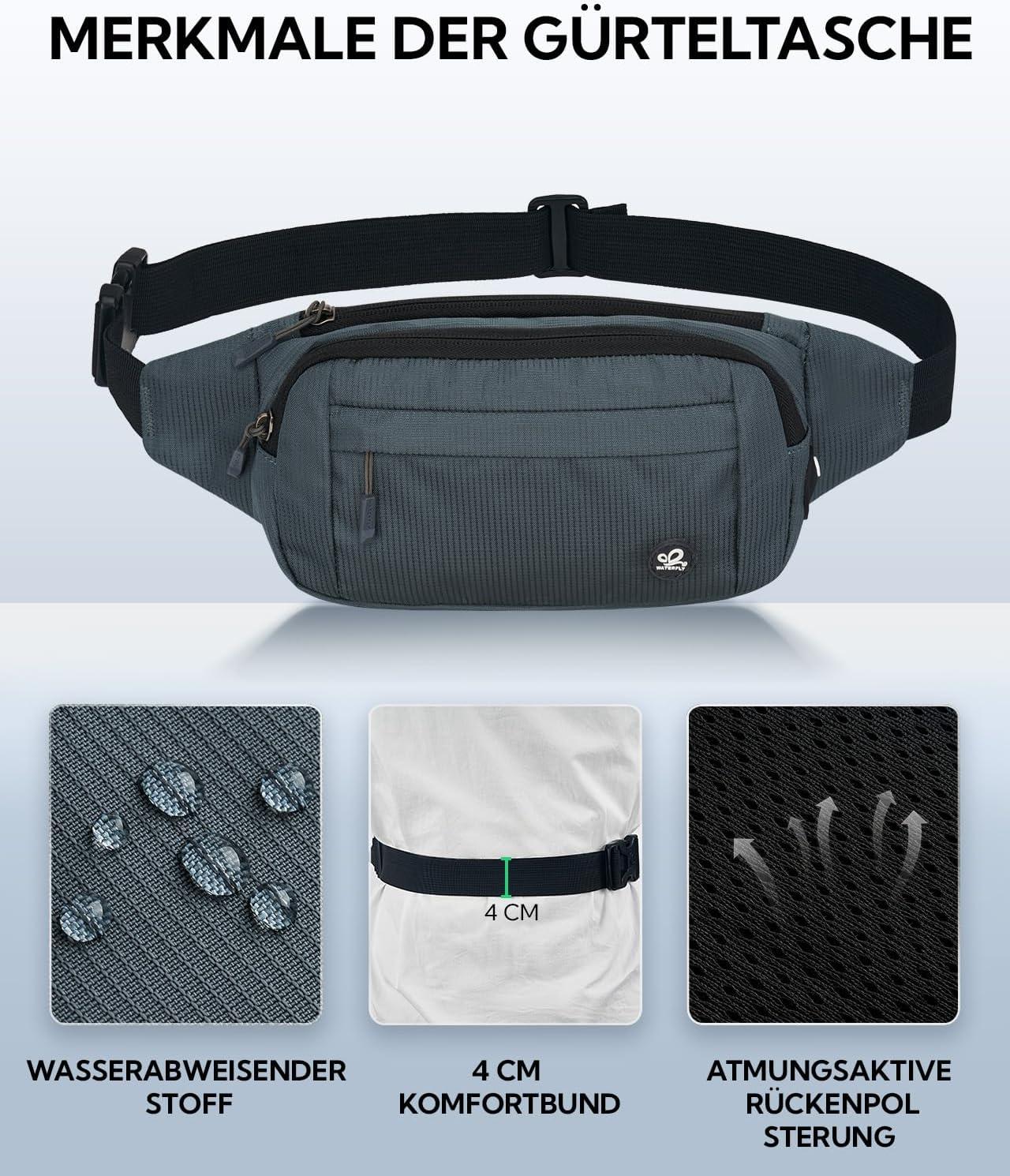 image:imageWATERFLY Sac Banane Sacoche de Ceinture Homme Femme Petite Ceinture Sac de Sport Bum Hip Bag pour Hommes et Femmes Sac Fanny de Taille avec Sangle dextension pour Voyage Randonne Entranement deBleu Roi