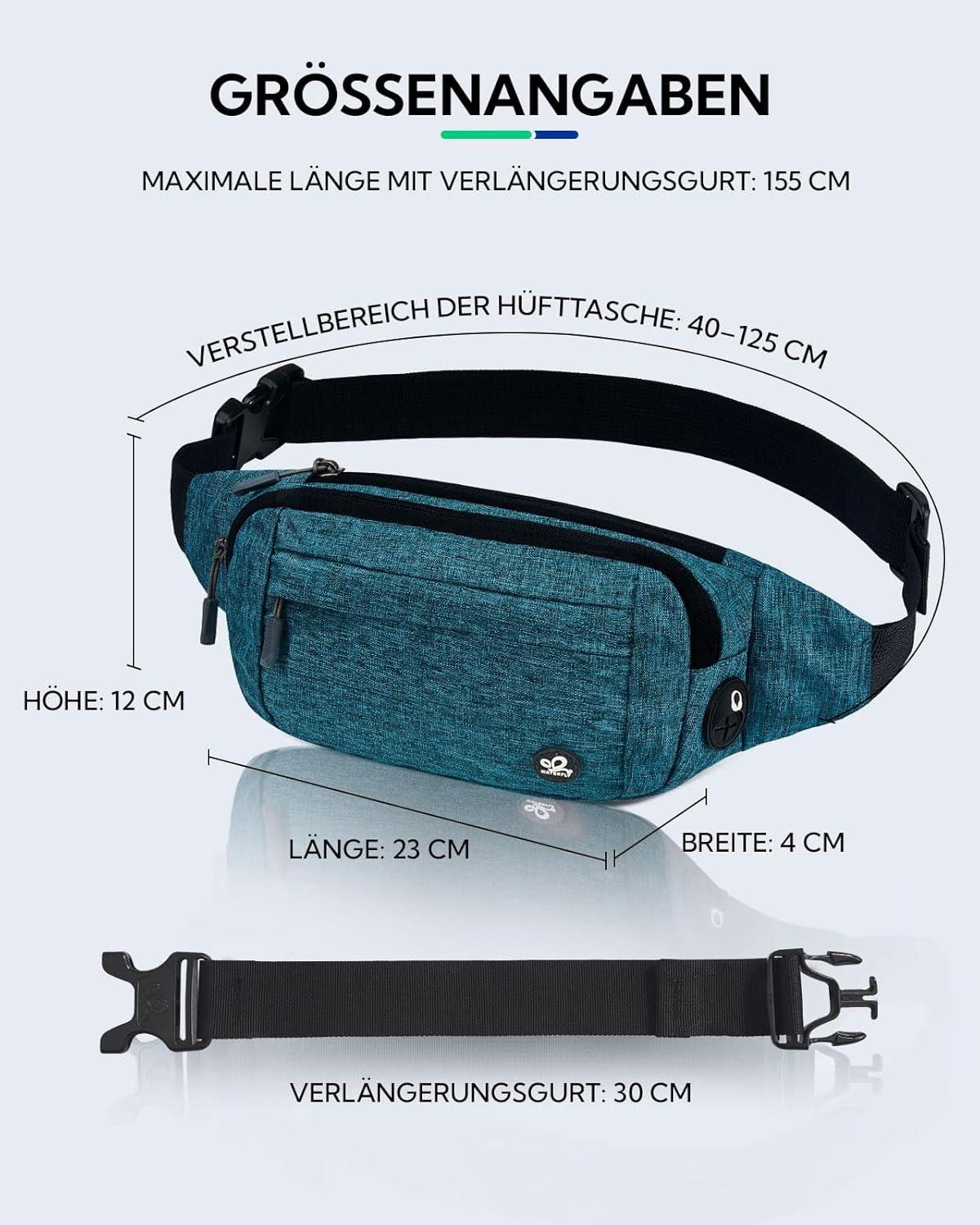 image:imageWATERFLY Sac Banane Sacoche de Ceinture Homme Femme Petite Ceinture Sac de Sport Bum Hip Bag pour Hommes et Femmes Sac Fanny de Taille avec Sangle dextension pour Voyage Randonne Entranement deTurquoise
