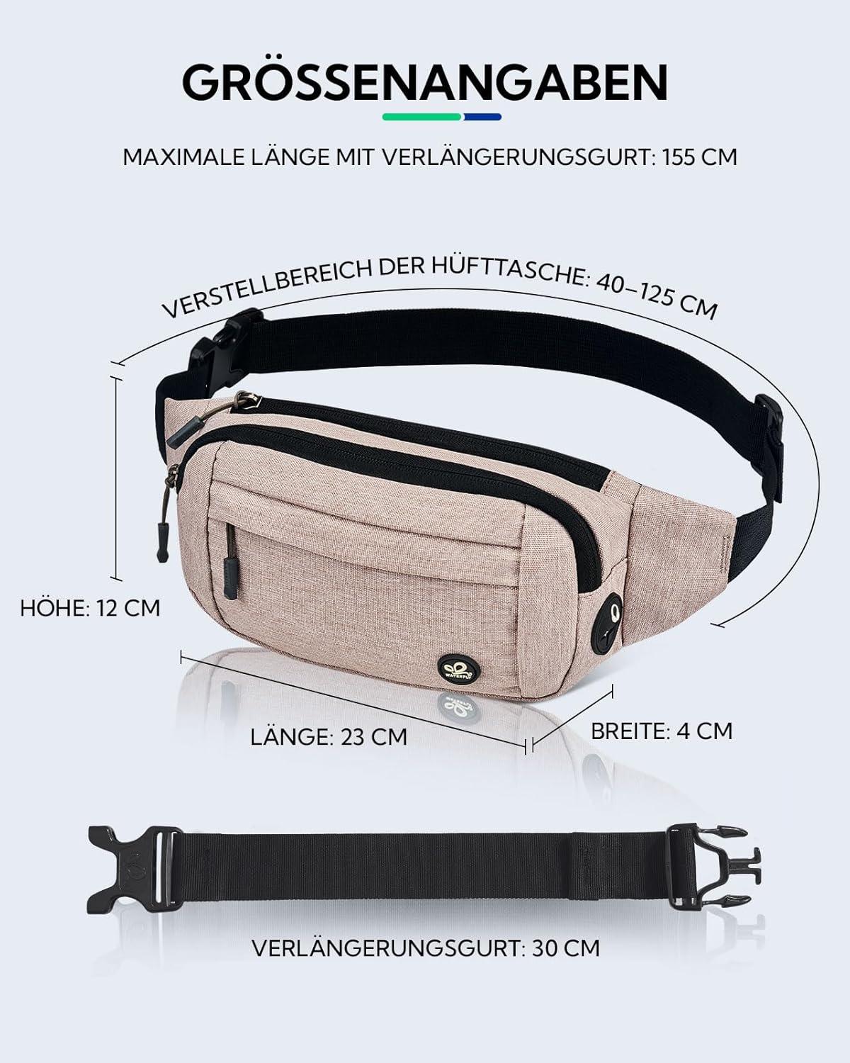 image:imageWATERFLY Sac Banane Sacoche de Ceinture Homme Femme Petite Ceinture Sac de Sport Bum Hip Bag pour Hommes et Femmes Sac Fanny de Taille avec Sangle dextension pour Voyage Randonne Entranement deBeige
