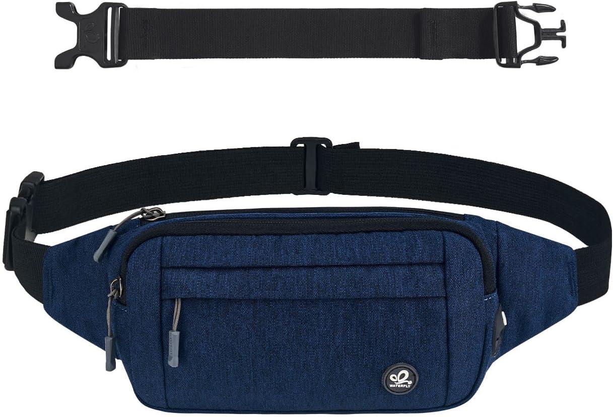 image:imageWATERFLY Sac Banane Sacoche de Ceinture Homme Femme Petite Ceinture Sac de Sport Bum Hip Bag pour Hommes et Femmes Sac Fanny de Taille avec Sangle dextension pour Voyage Randonne Entranement deBleu Fonc