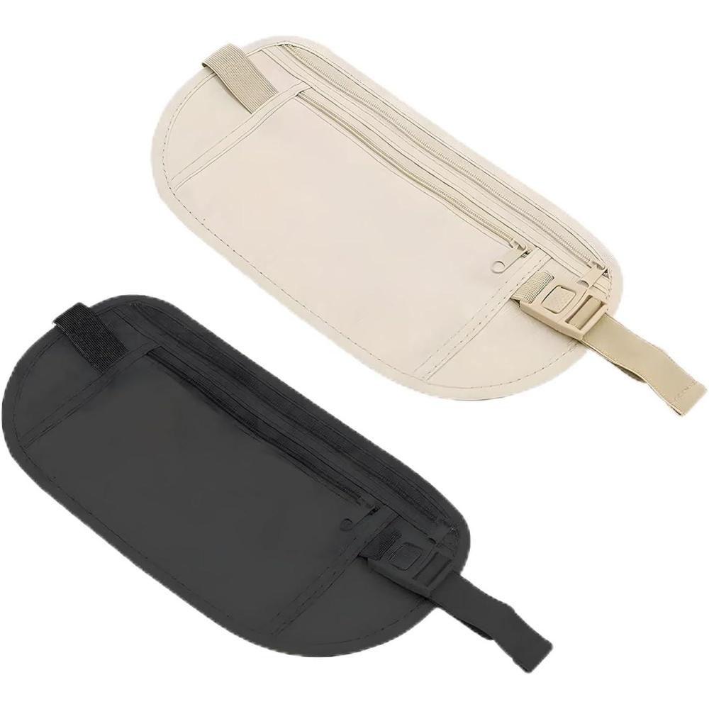 image:image2 Pices Ceinture Cache Billets Utralgre Pochette Secrte Sac Banane Plat Ceinture dargent Dissimule avec Blocage RFID Ceintures de Voyage Rglable pour Homme Femme Voyage Course Pied