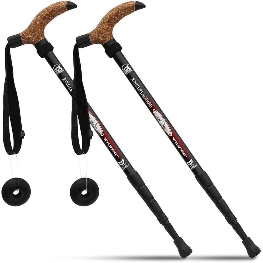 image:imageBton de randonne en alliage daluminium verrouillage rapide antichoc canne rglable pour montagne trekking randonne ultralger et pliable avec poignes en lige et embouts en tungstne