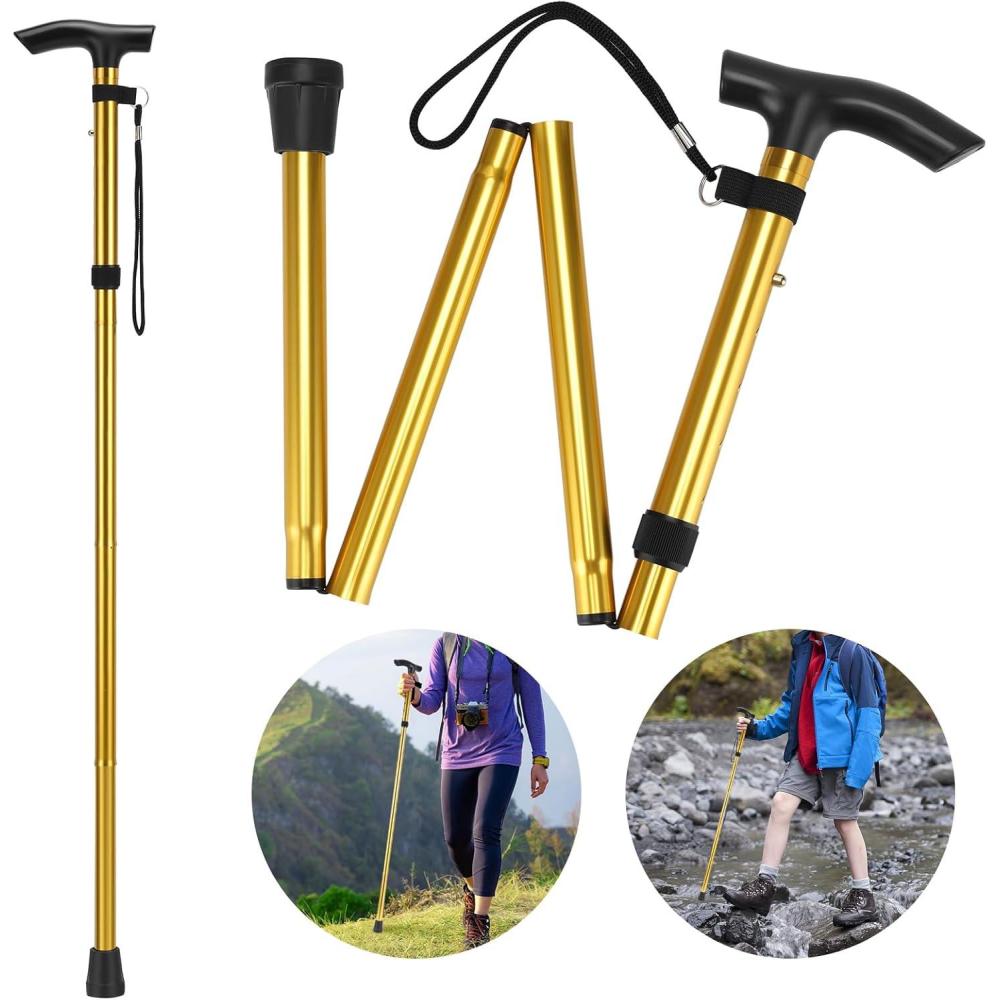 image:imageCanne Pliante en 4 et Rglable Canne Pliante Lgre en Aluminium en Mtal Canap Non Glissant Unisexe pour La Randonne Trekking VoyageOr