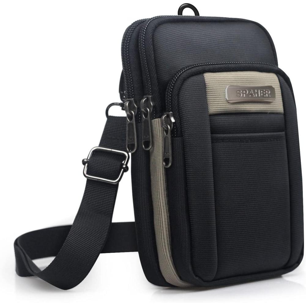 image:imageSPAHER Sacoche Banane Homme Sac Bandouliere Petit Pochette de Ceinture Homme Sac de Randonne Pochette Telephone Portable Sac de Taille Portefeuille EpauleKaki