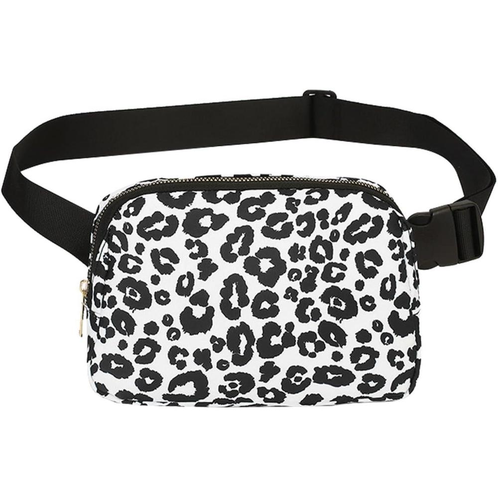 image:imageSac banane de course pour femme sac de sport tendance  Pochette dpaule tanche pochette ventrale antivol avec sangle rglable pour les voyages et le cyclisme Lopard noir et blanc Refer toLopard Noir et Blanc