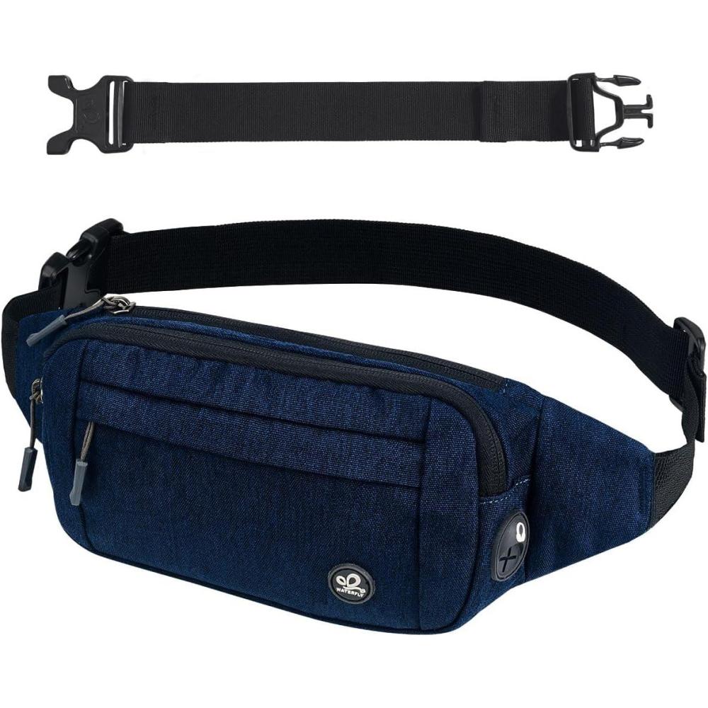 image:imageWATERFLY Sac Banane Sacoche de Ceinture Homme Femme Petite Ceinture Sac de Sport Bum Hip Bag pour Hommes et Femmes Sac Fanny de Taille avec Sangle dextension pour Voyage Randonne Entranement deBleu Fonc