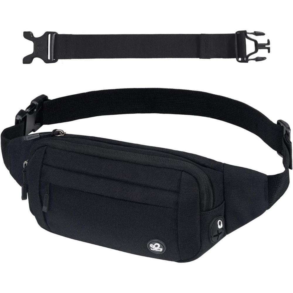 image:imageWATERFLY Sac Banane Sacoche de Ceinture Homme Femme Petite Ceinture Sac de Sport Bum Hip Bag pour Hommes et Femmes Sac Fanny de Taille avec Sangle dextension pour Voyage Randonne Entranement deAnoir Fonc