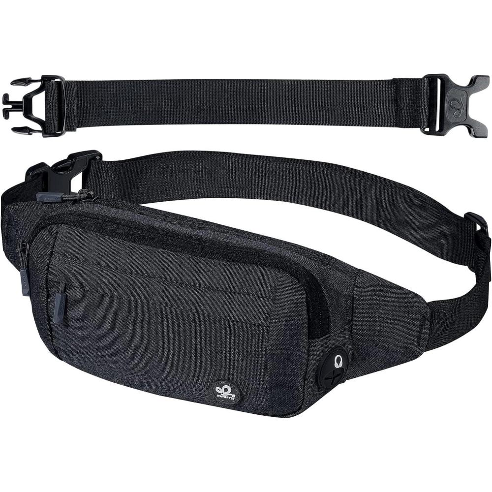 image:imageWATERFLY Sac Banane Sacoche de Ceinture Homme Femme  Petite Ceinture Sac de Sport Bum Hip Bag pour Hommes et Femmes Sac Fanny de Taille avec Sangle dextension pour Voyage Randonne Entranement deNoir