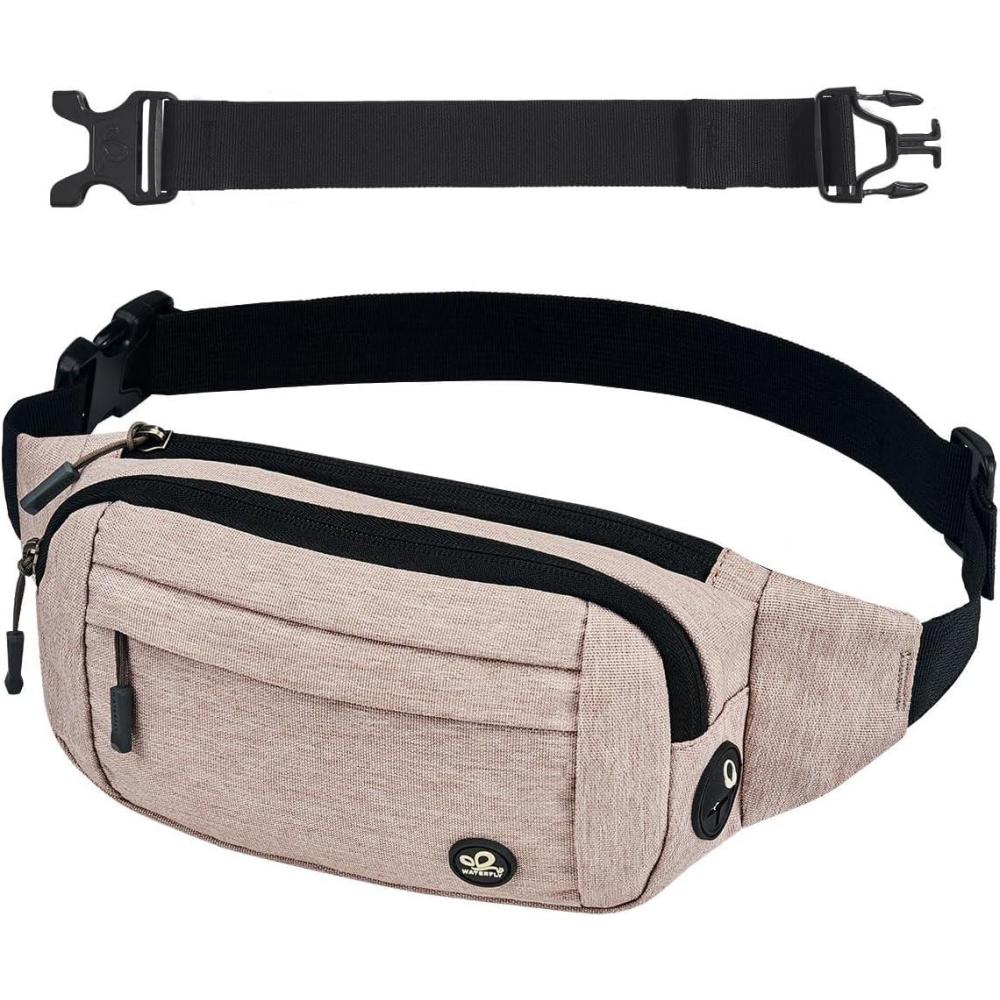 image:imageWATERFLY Sac Banane Sacoche de Ceinture Homme Femme Petite Ceinture Sac de Sport Bum Hip Bag pour Hommes et Femmes Sac Fanny de Taille avec Sangle dextension pour Voyage Randonne Entranement deBeige