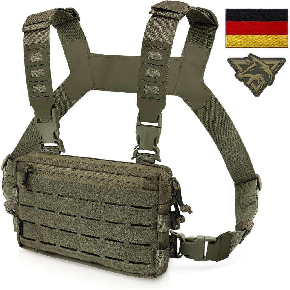 image:imageWYNEX Sac de Poitrine Tactique Homme Sacoche de Poitrine Militaire Sac de Torse Utilitaire Sacoche Pectorale Chest Rig pour Sport Randonne Chasse CyclismeVert Arme
